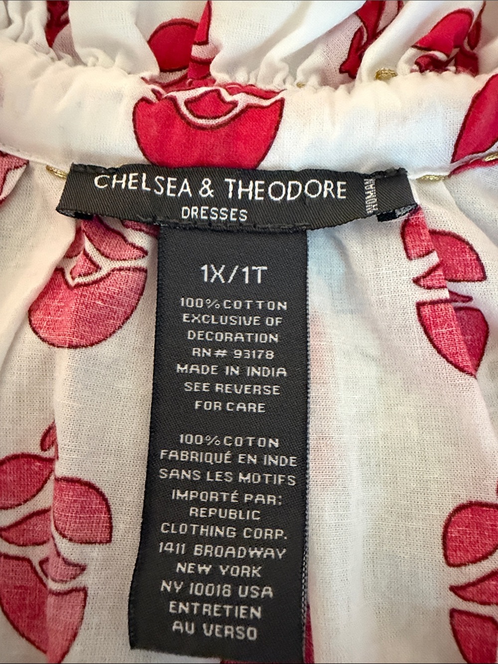 Women's Plus Size 1X CHELSEA & THEODORE DRESS in Red & White with GOLD Accents - Picture 5 of 10